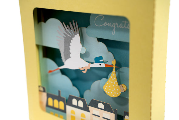 Baby Shower Stork 3D Pop Up Greeting Card Close-Up