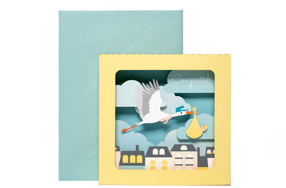 Baby Shower Stork 3D Pop Up Greeting Card Envelope