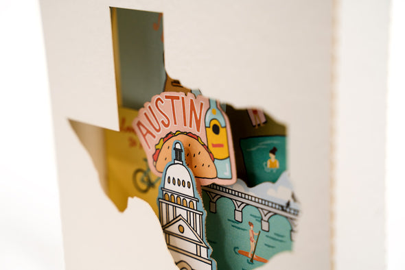 Austin, Texas 3D Pop Up Greeting Card Close-Up