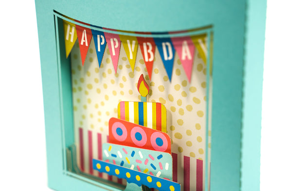 Happy Birthday Cake 3D Pop Up Greeting Card Close-Up