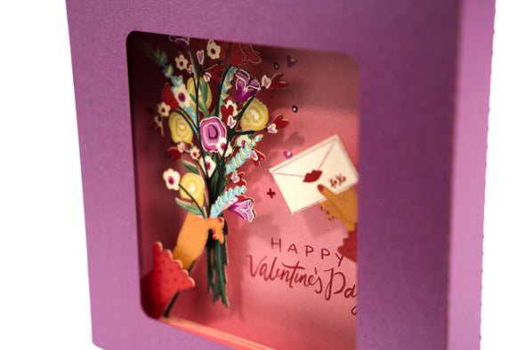 Valentine's Flower Bouquet 3D Pop Up Greeting Card Close Up