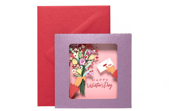 Valentine's Flower Bouquet 3D Pop Up Greeting Card Envelope
